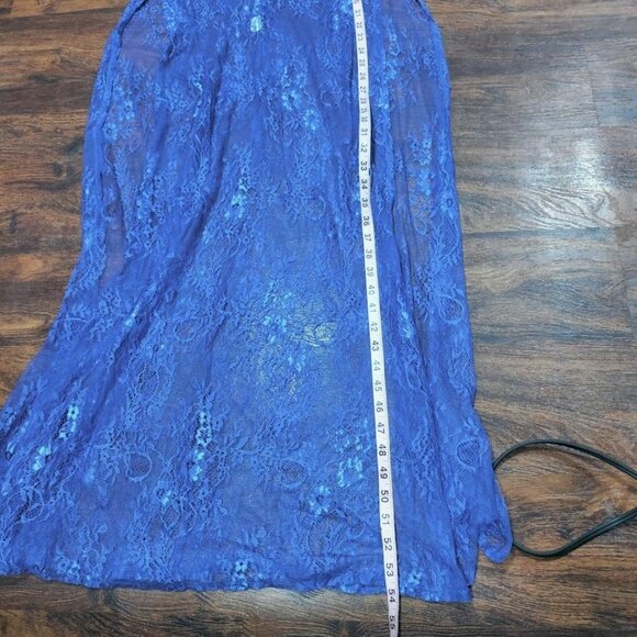 Sheer Lace Gown Wrap Electric Blue Deep V Festival Lingerie Goth S/M - Picture 13 of 13
